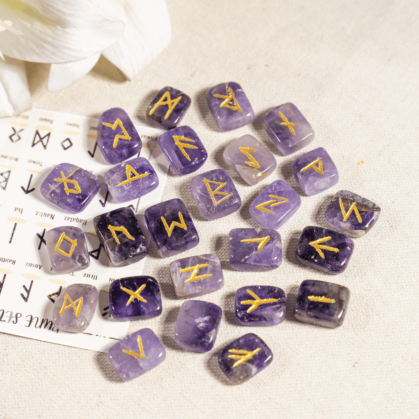 Amethyst Rune Sets with Black Velvet Pouch and Rune Card