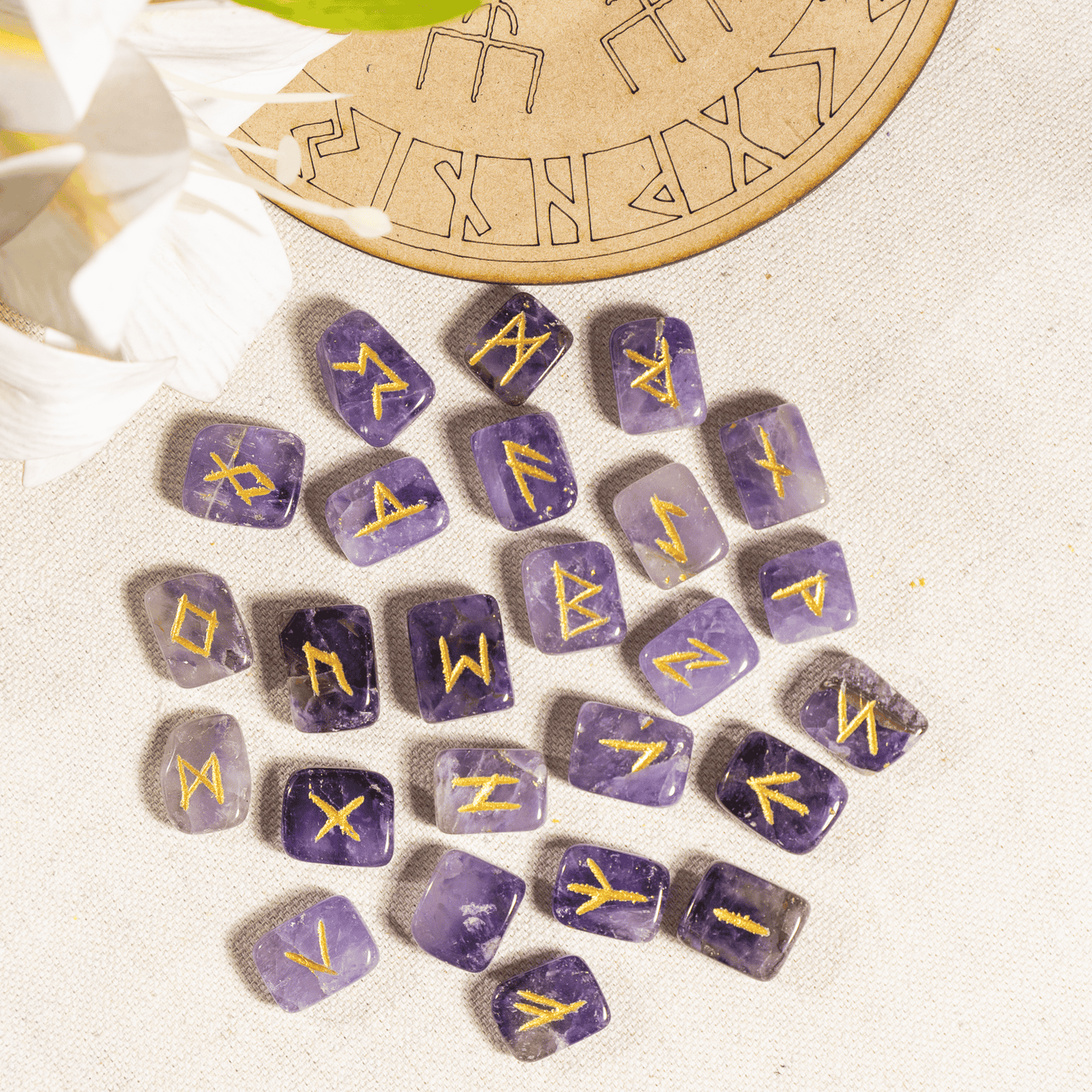Amethyst Rune Sets with Black Velvet Pouch and Rune Card