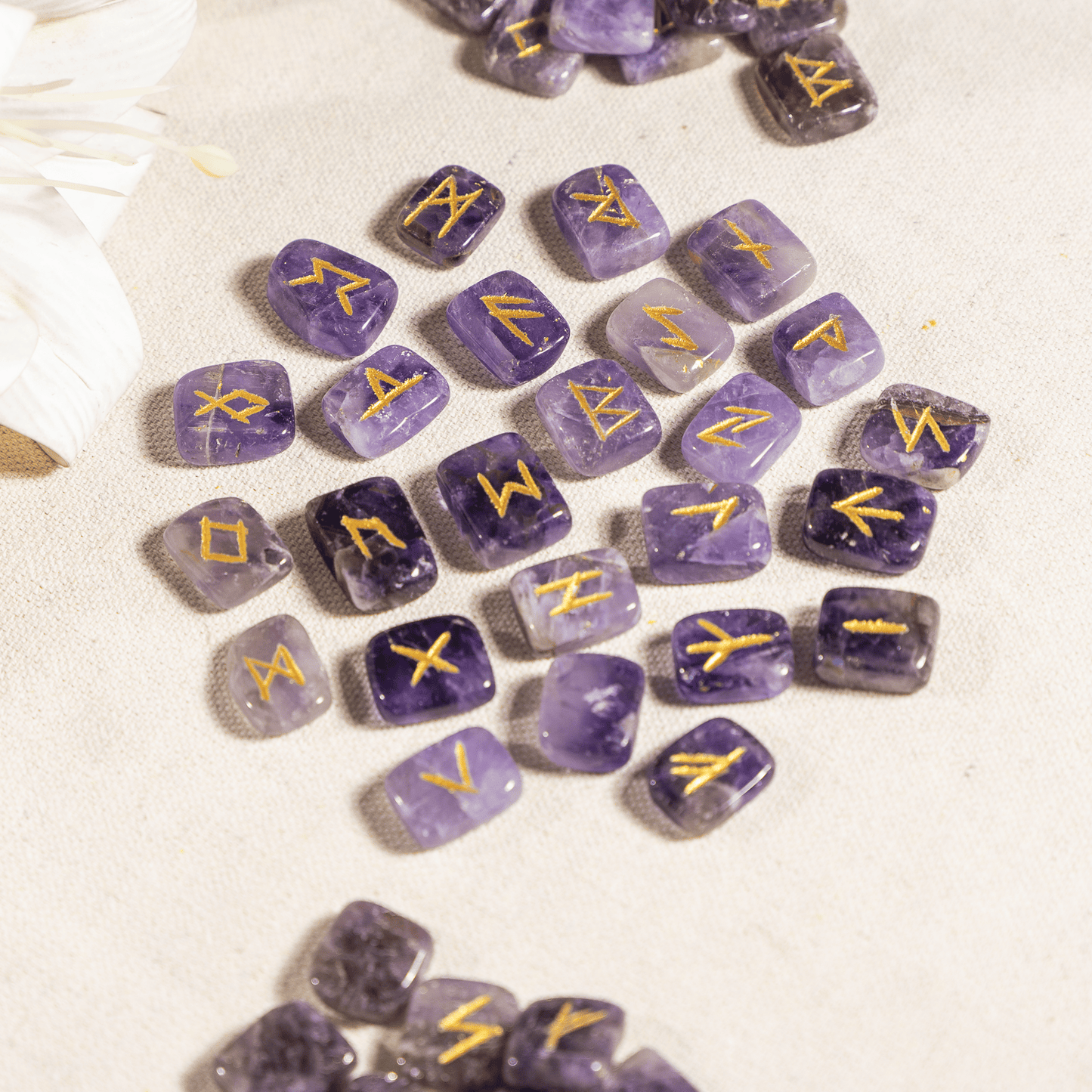 Amethyst Rune Sets with Black Velvet Pouch and Rune Card