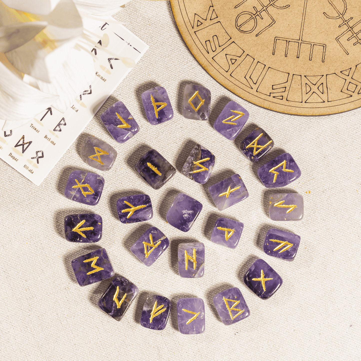 Amethyst Rune Sets with Black Velvet Pouch and Rune Card