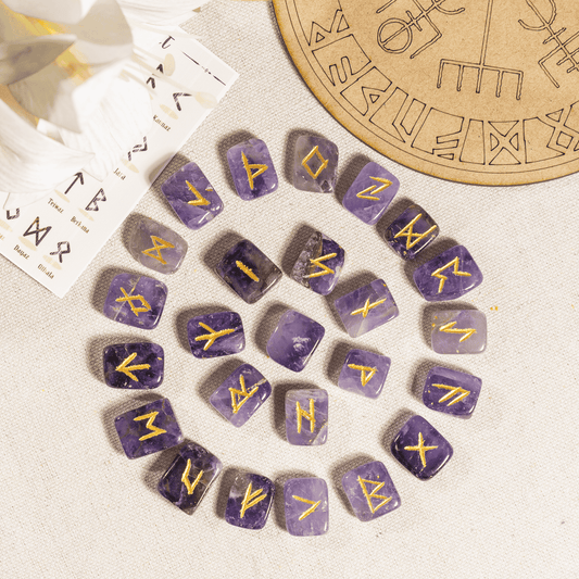 Amethyst Rune Sets with Black Velvet Pouch and Rune Card