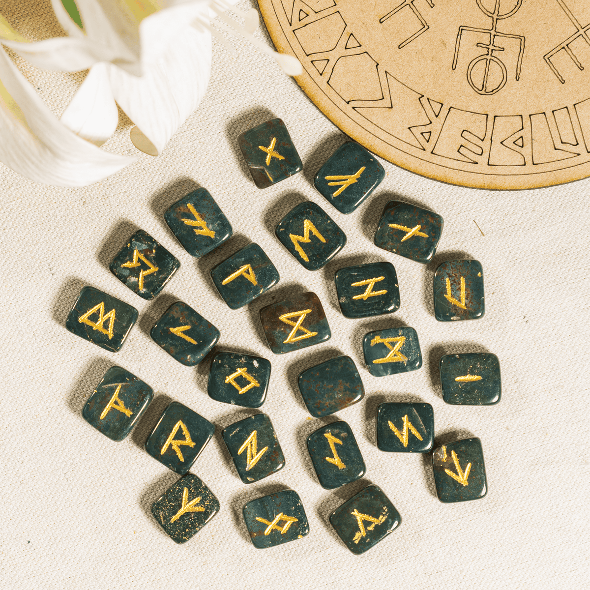 Bloodstone Rune Sets with Black Velvet Pouch and Rune Card