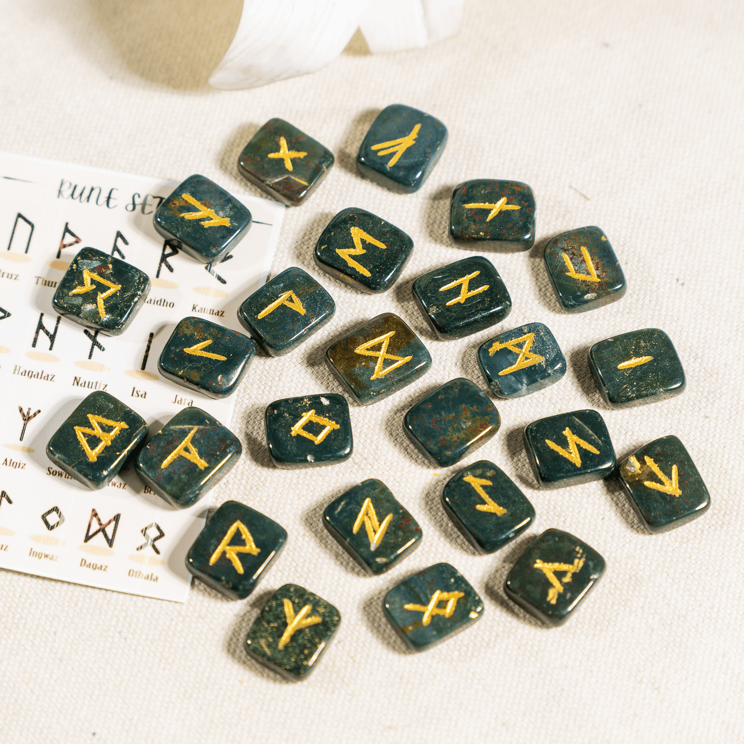 Bloodstone Rune Sets with Black Velvet Pouch and Rune Card