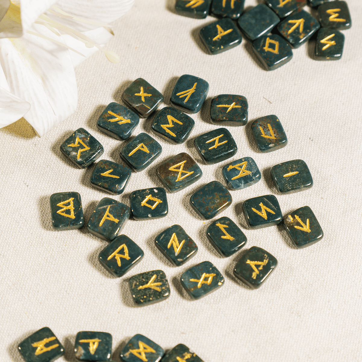 Bloodstone Rune Sets with Black Velvet Pouch and Rune Card