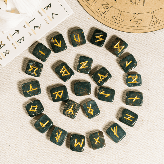 Bloodstone Rune Sets with Black Velvet Pouch and Rune Card