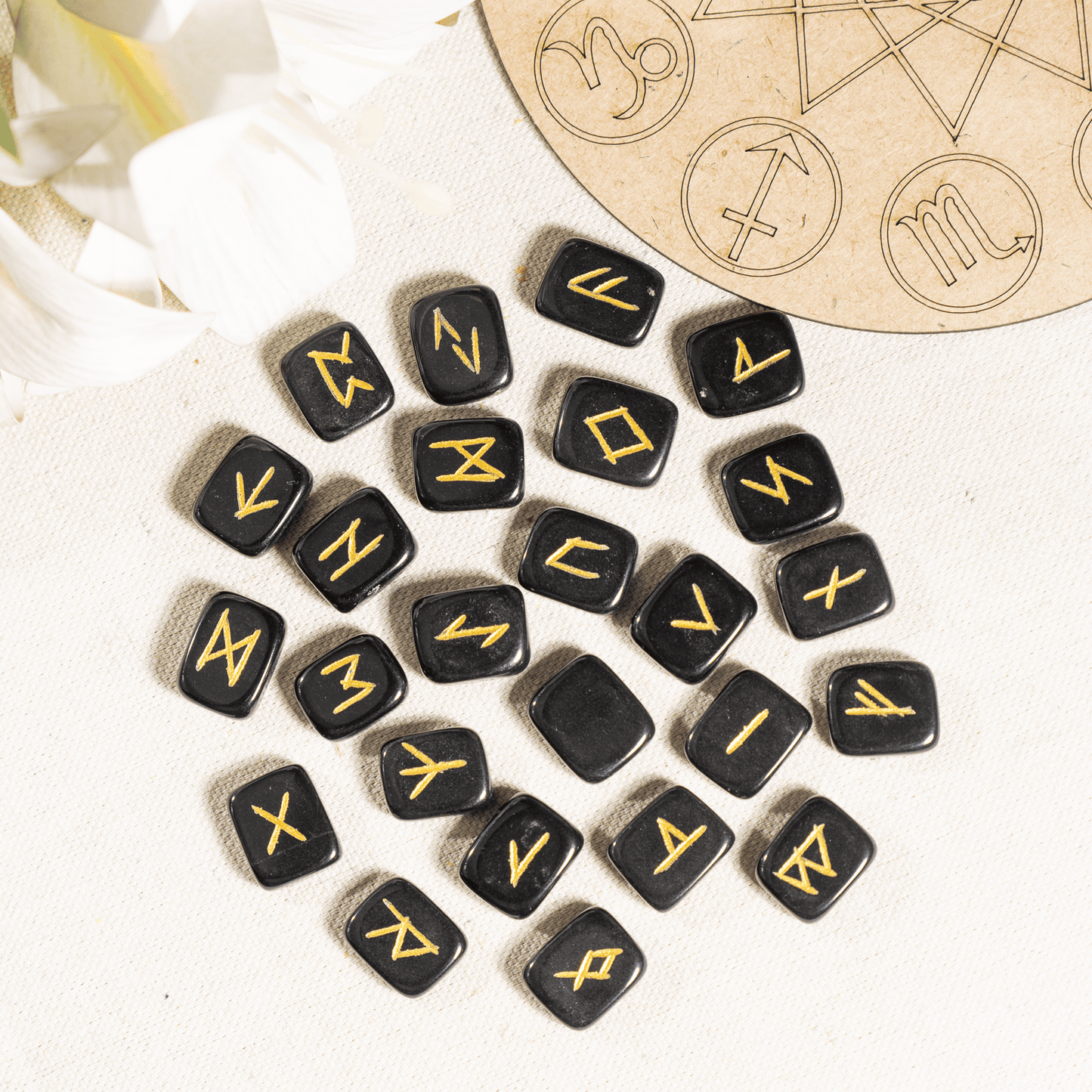 Black Jasper Rune Sets with Black Velvet Pouch and Rune Card