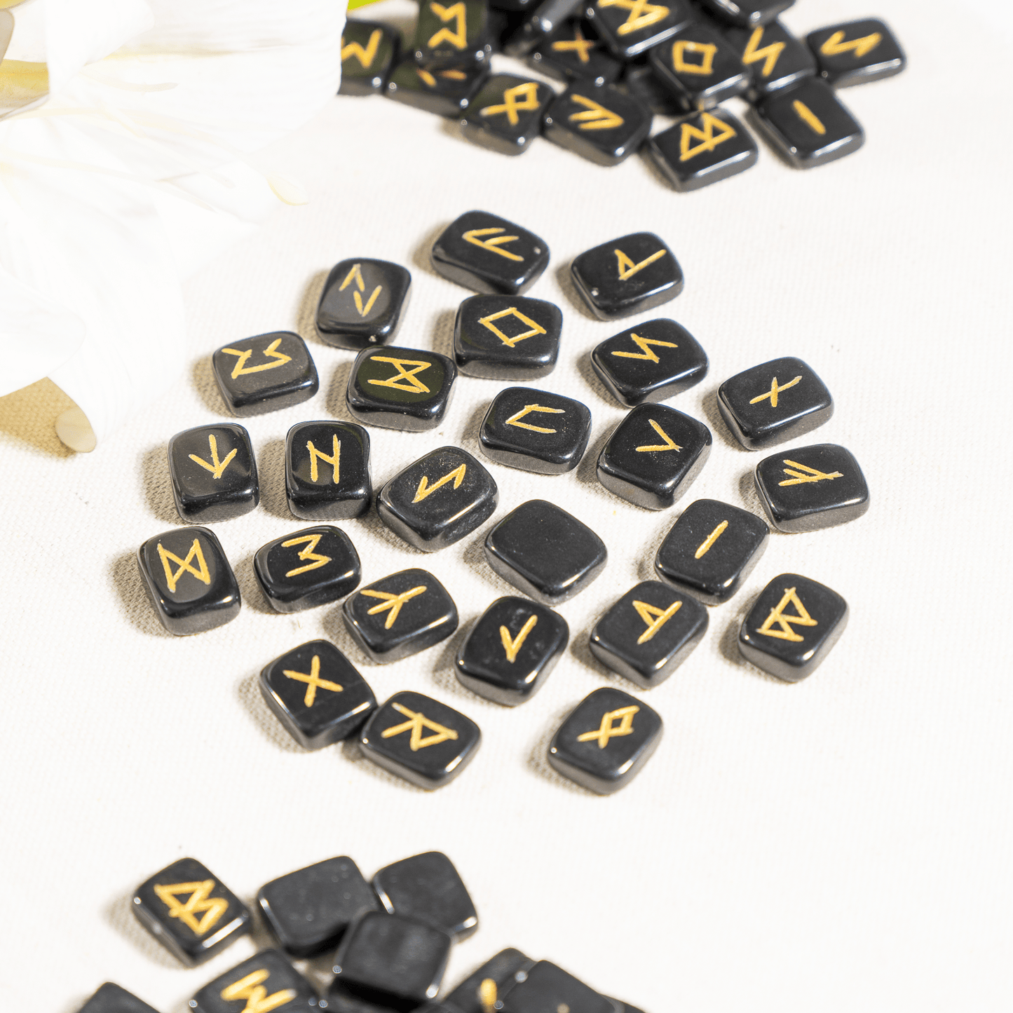 Black Jasper Rune Sets with Black Velvet Pouch and Rune Card