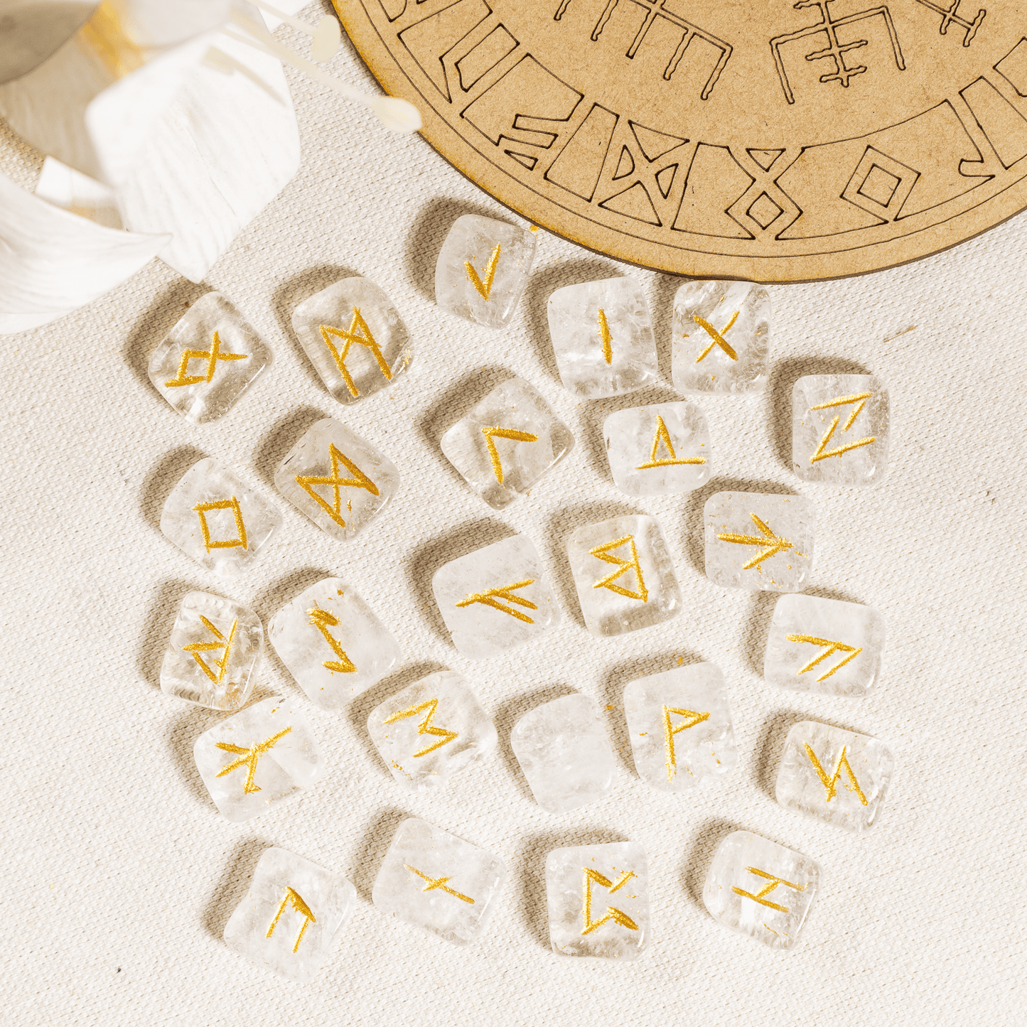 Crystal Quartz Rune Sets with Black Velvet Pouch and Rune Card