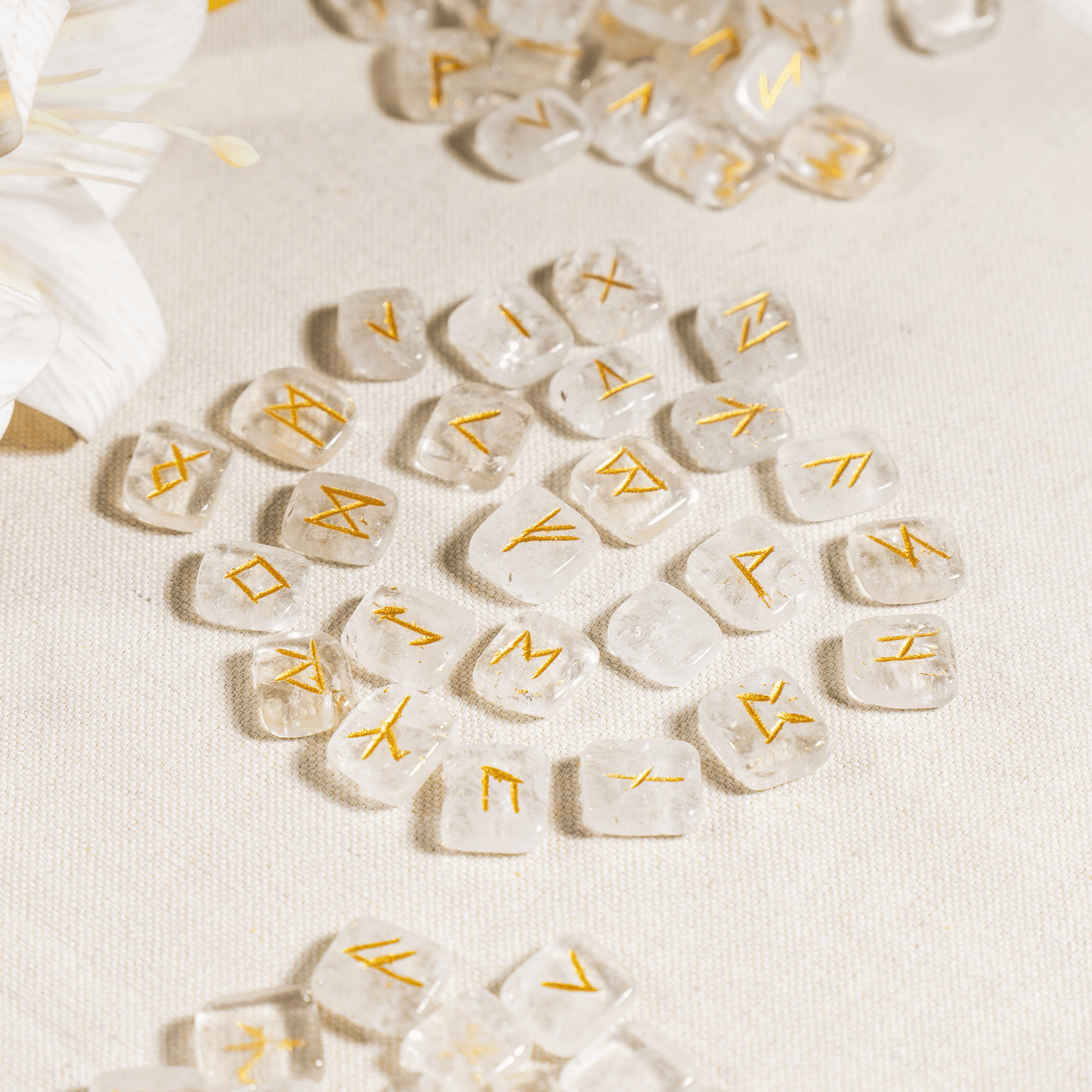 Crystal Quartz Rune Sets with Black Velvet Pouch and Rune Card