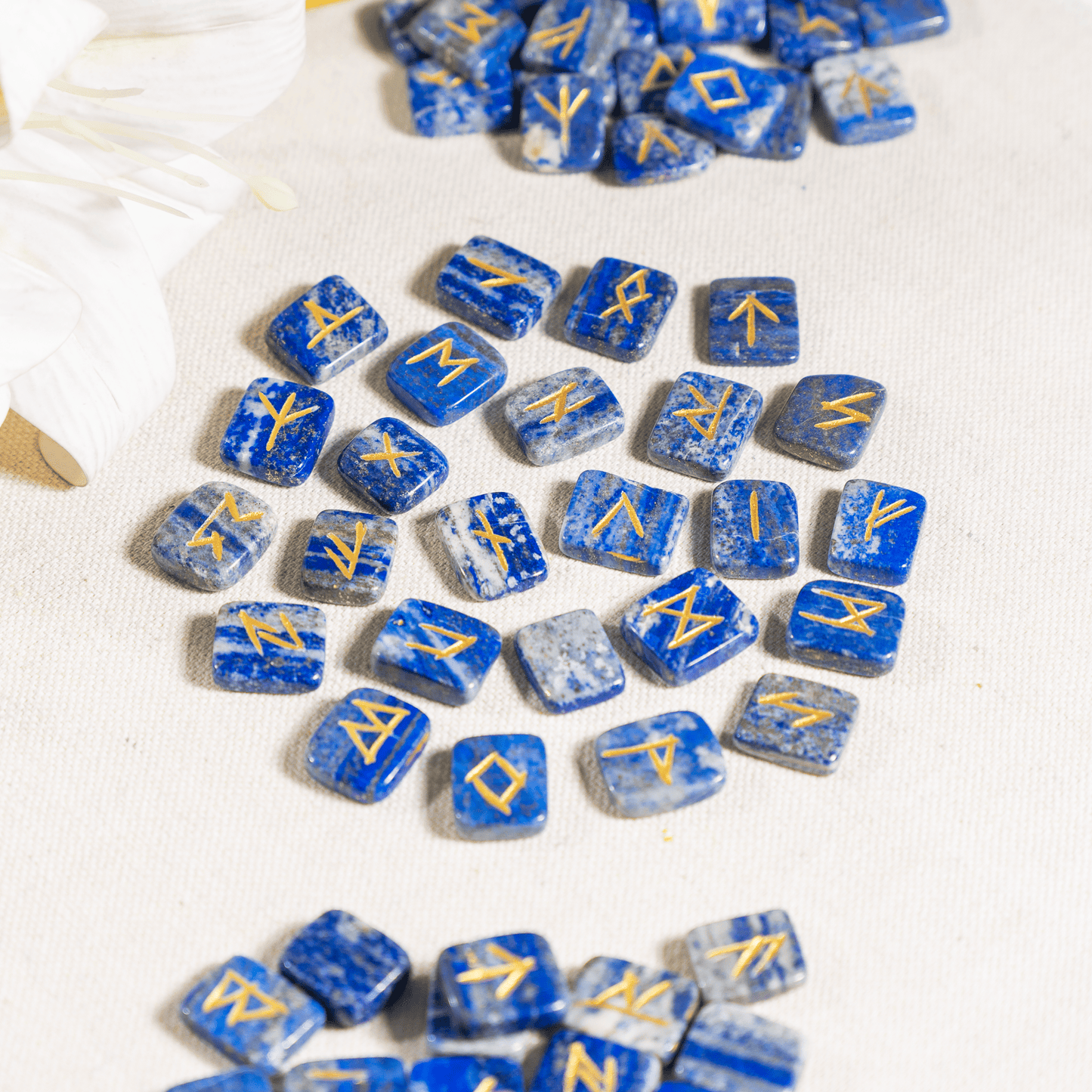 Lapis Lazuli Rune Sets  with Black Velvet Pouch and Rune Card