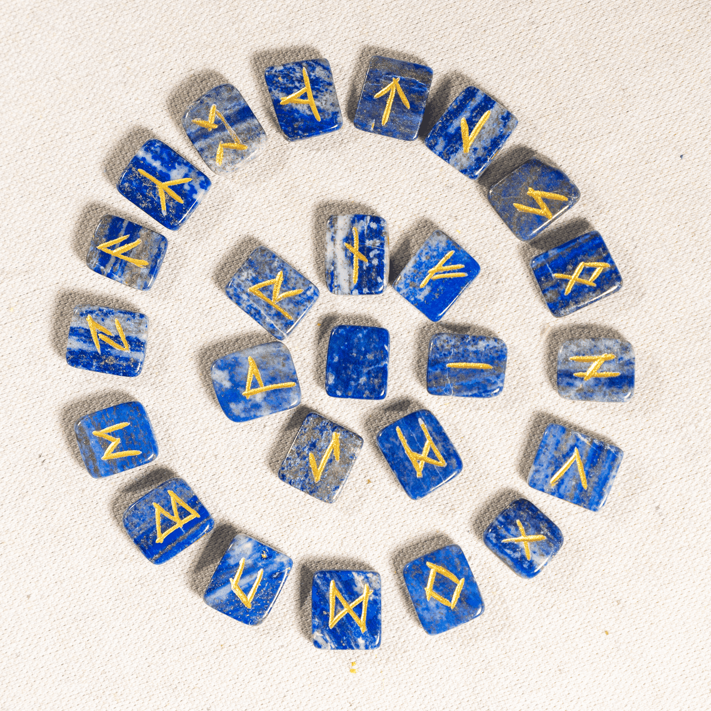 Lapis Lazuli Rune Sets  with Black Velvet Pouch and Rune Card