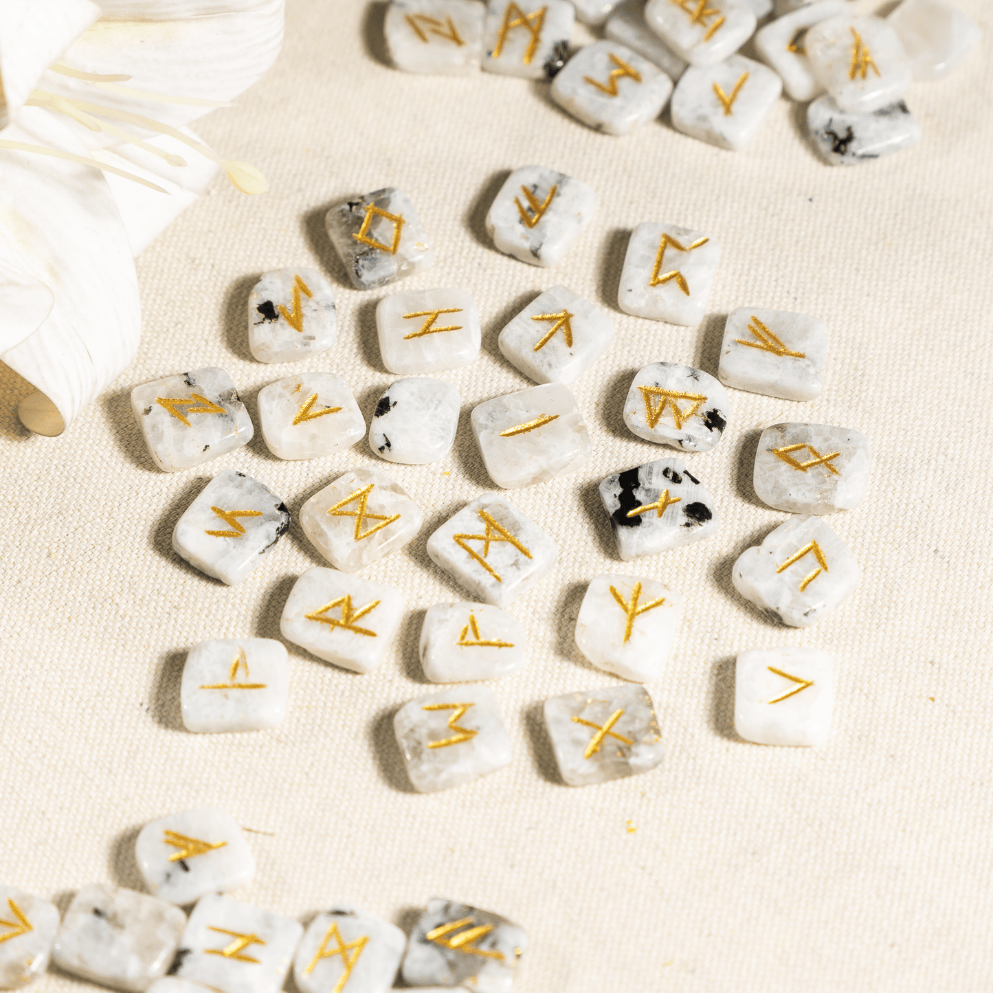 Rainbow Moonstone Rune Sets with Black Velvet Pouch and Rune Card