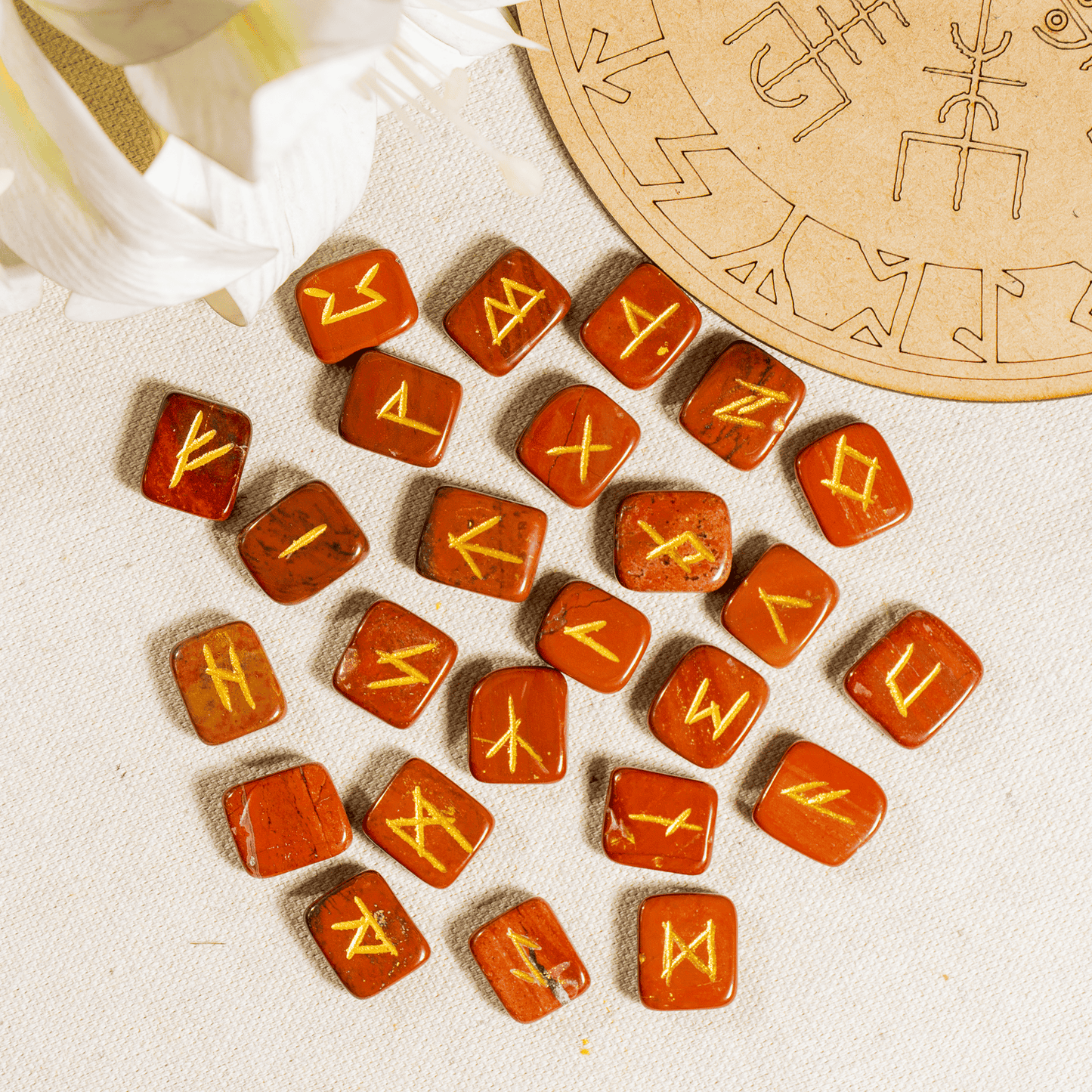 Red Jasper Rune Sets with Black Velvet Pouch and Rune Card