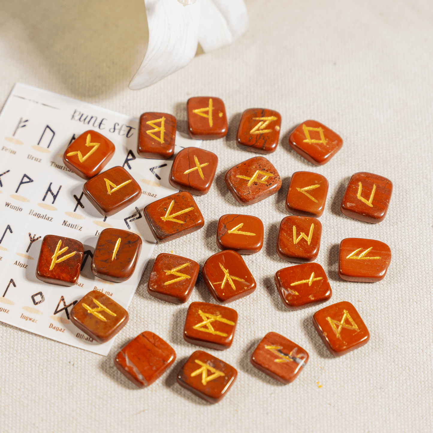 Red Jasper Rune Sets with Black Velvet Pouch and Rune Card