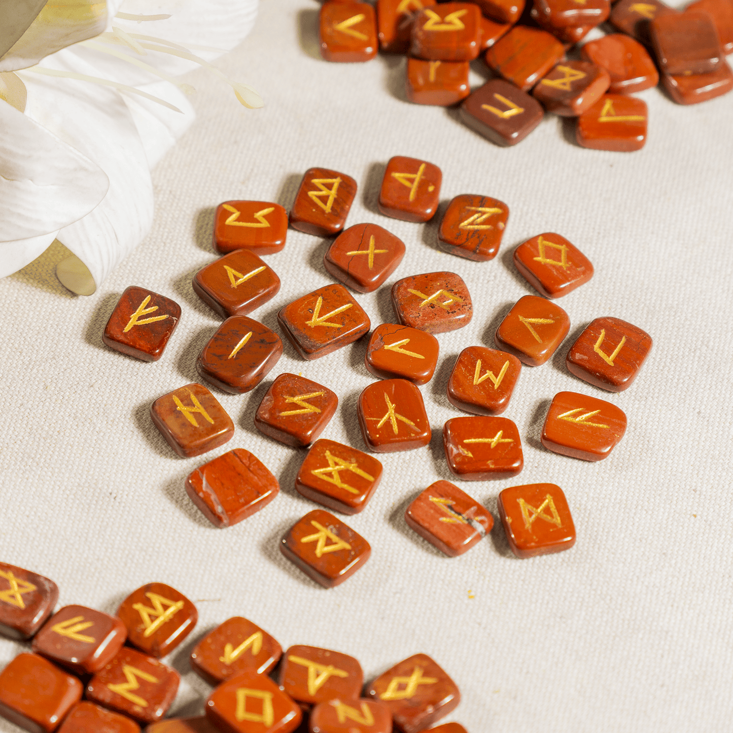 Red Jasper Rune Sets with Black Velvet Pouch and Rune Card