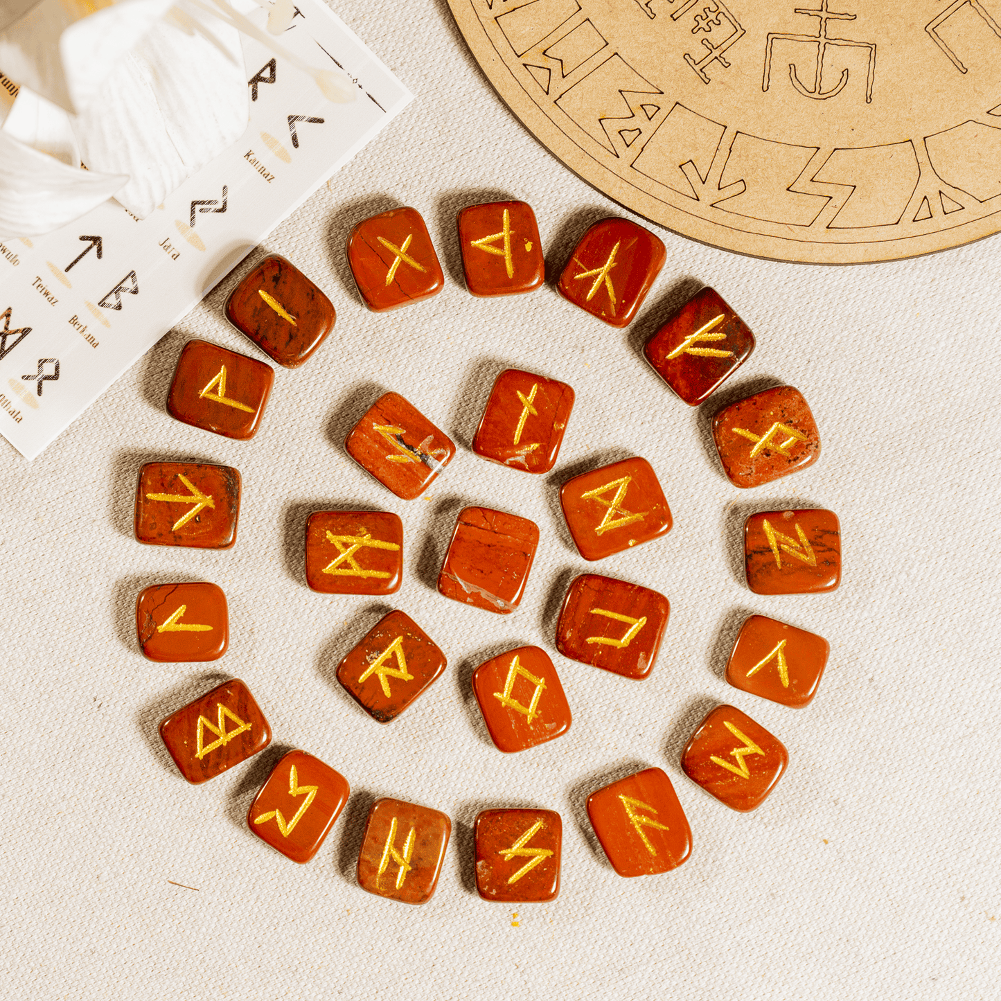 Red Jasper Rune Sets with Black Velvet Pouch and Rune Card