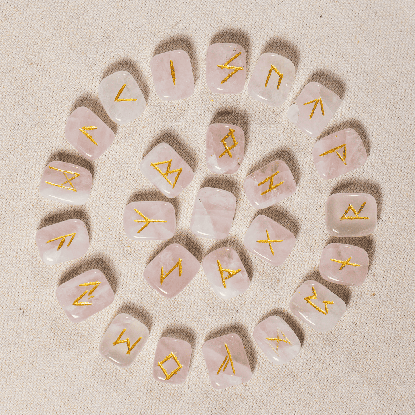 Rose Quartz Rune Sets with Black Velvet Pouch and Rune Card