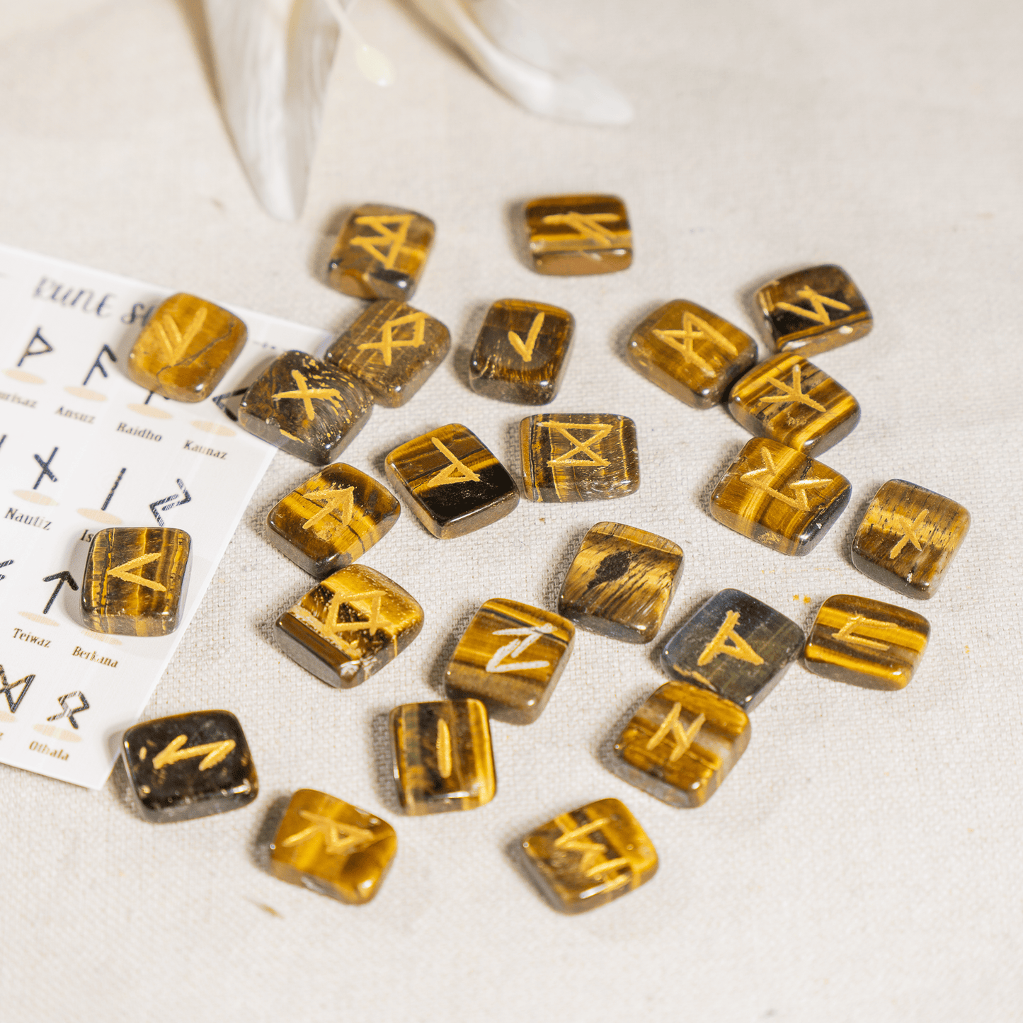 Tiger Eye Rune Sets with Black Velvet Pouch and Rune Card