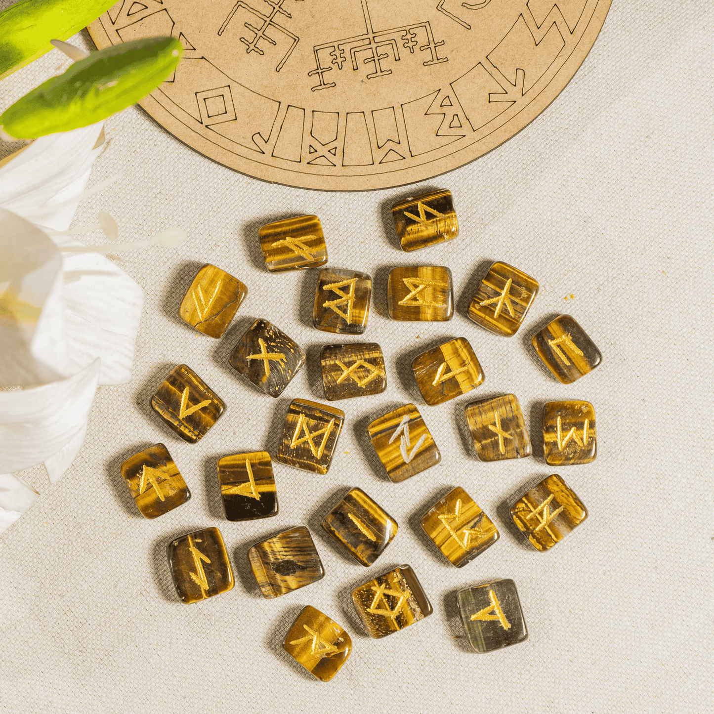 Tiger Eye Rune Sets with Black Velvet Pouch and Rune Card