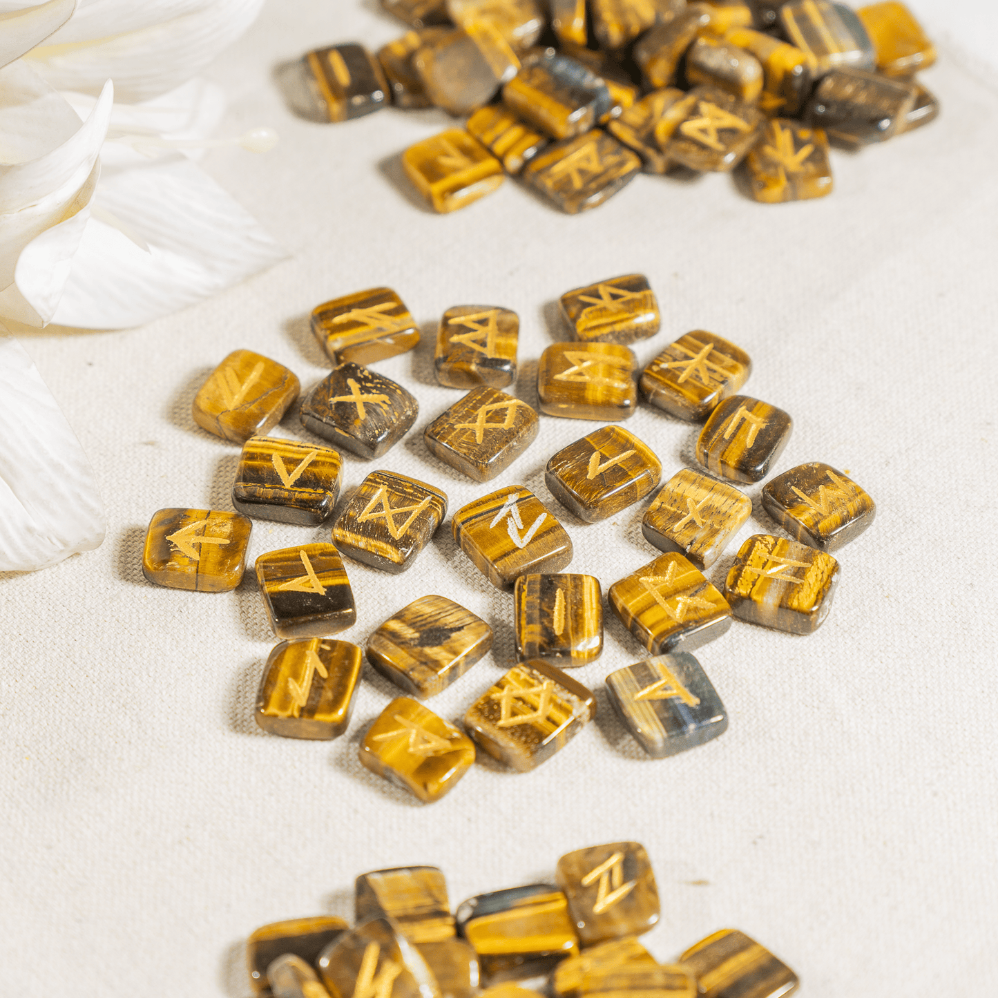 Tiger Eye Rune Sets with Black Velvet Pouch and Rune Card