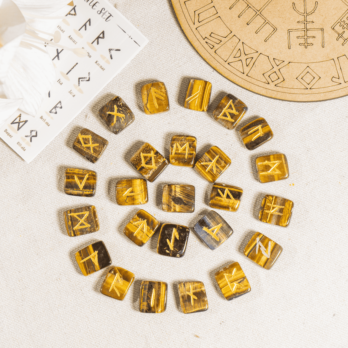 Tiger Eye Rune Sets with Black Velvet Pouch and Rune Card