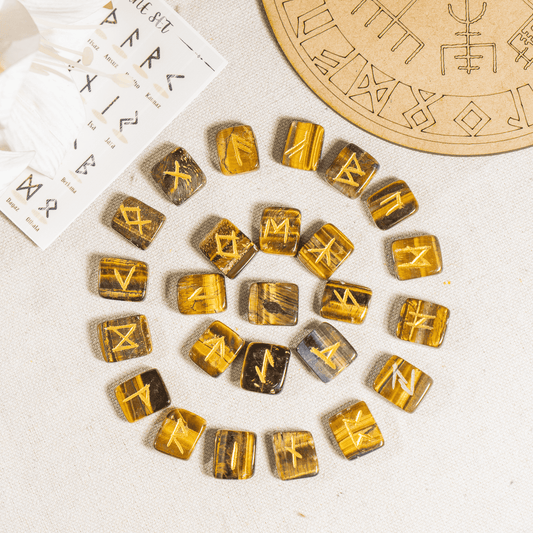 Tiger Eye Rune Sets with Black Velvet Pouch and Rune Card