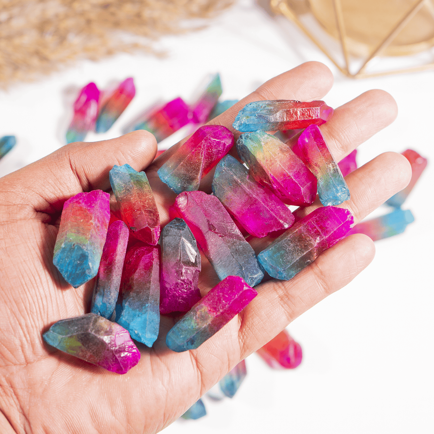 Rainbow Aura Quartz Points – Raw Aura Quartz Crystal Points, Natural Rainbow Quartz Healing Crystals