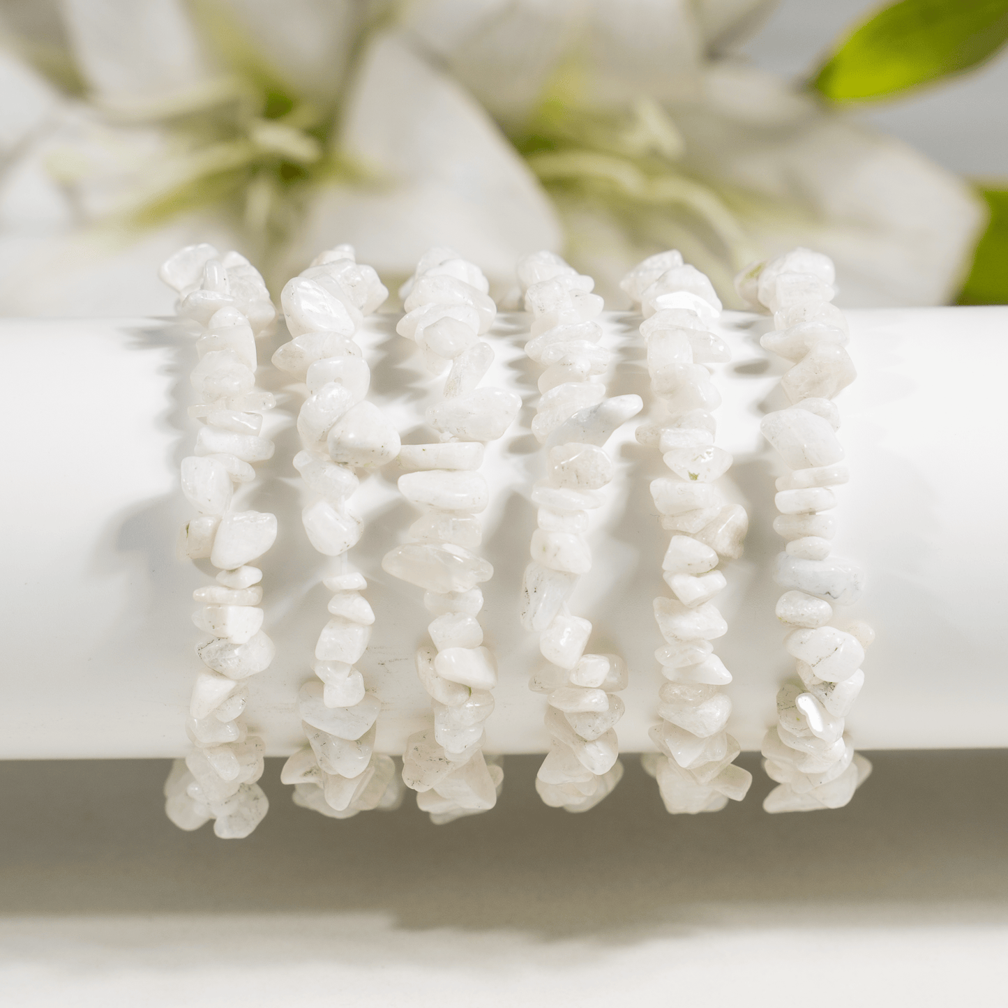 White Rainbow Moonstone Gemstone Chip Bracelet