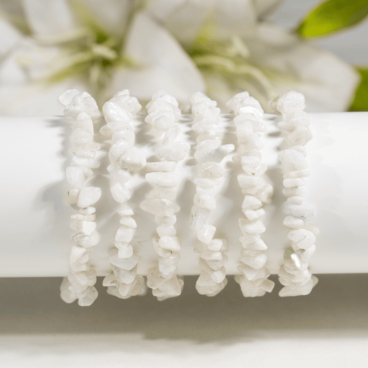 White Rainbow Moonstone Gemstone Chip Bracelet