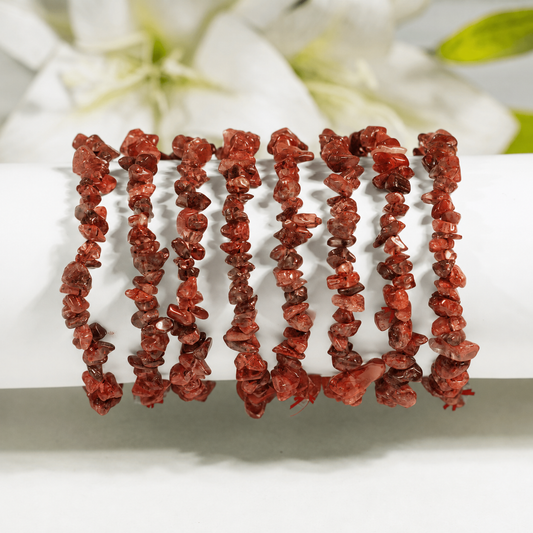 Red Jasper Gemstone Chip Bracelet.