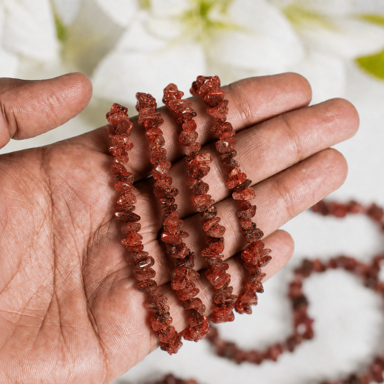 Red Jasper Gemstone Chip Bracelet.
