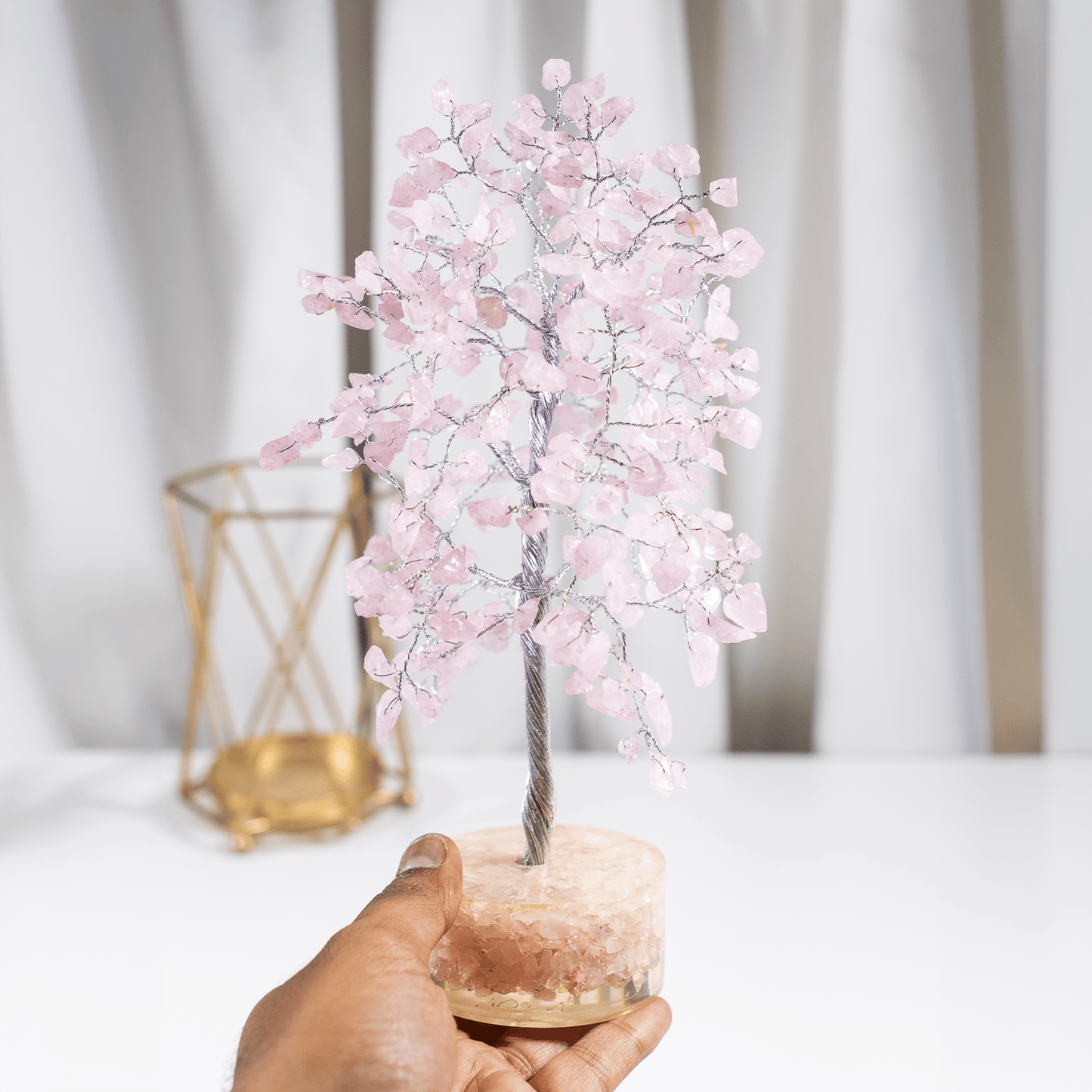 Rose Quartz Orgone Based  Crystal Tree With 300 Natural Crystal Chips