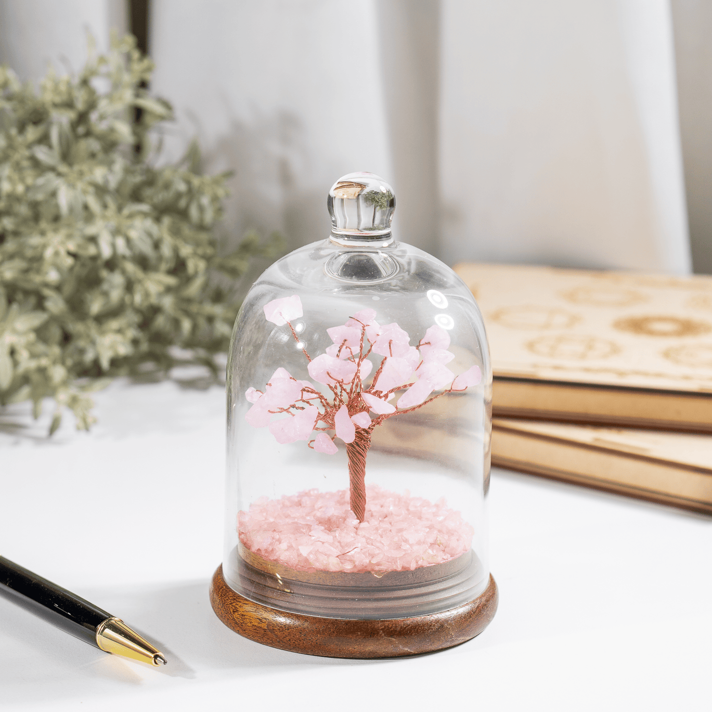 Rose Quartz Dome Tree | Natural Crystal Decor | Feng Shui Tree | Healing Gemstone Bonsai | Home, Office Decor