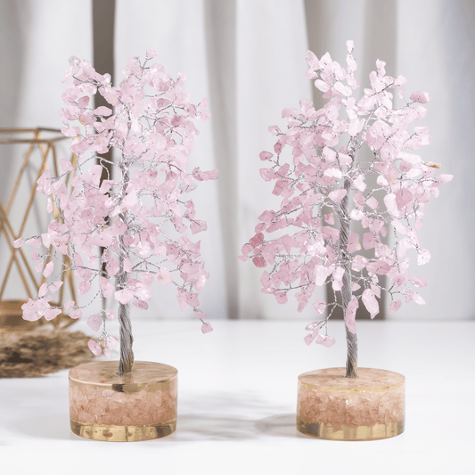 Rose Quartz Orgone Based  Crystal Tree With 300 Natural Crystal Chips