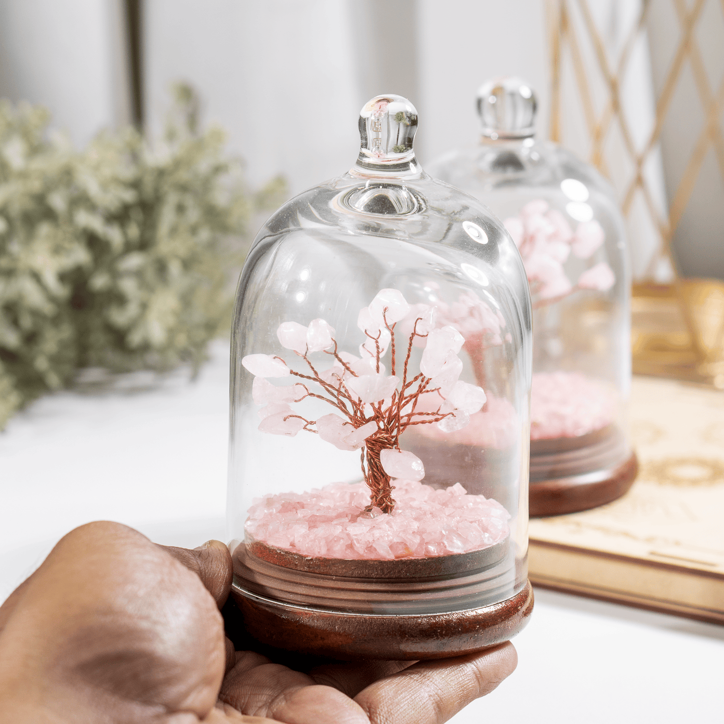 Rose Quartz Dome Tree | Natural Crystal Decor | Feng Shui Tree | Healing Gemstone Bonsai | Home, Office Decor