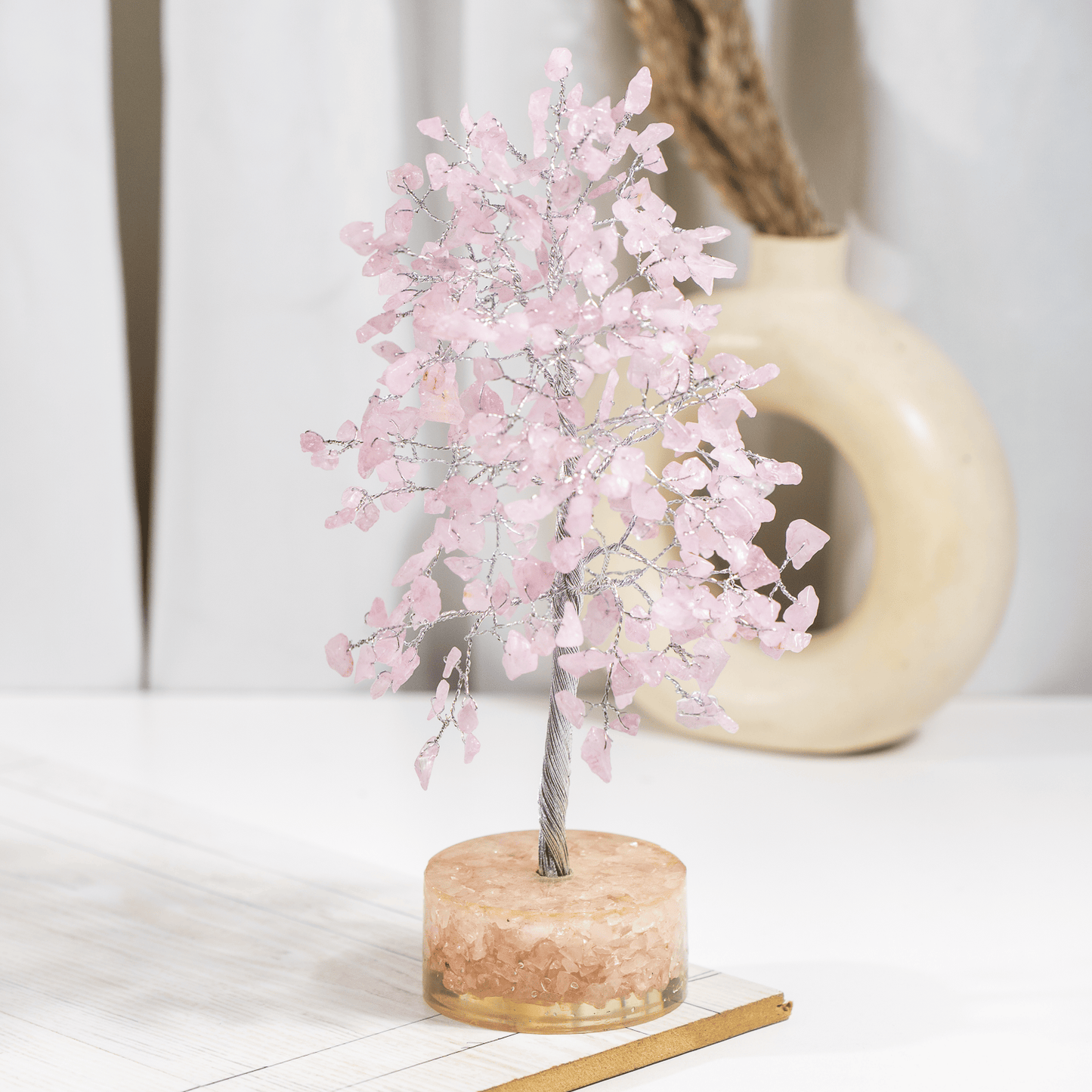 Rose Quartz Orgone Based  Crystal Tree With 300 Natural Crystal Chips