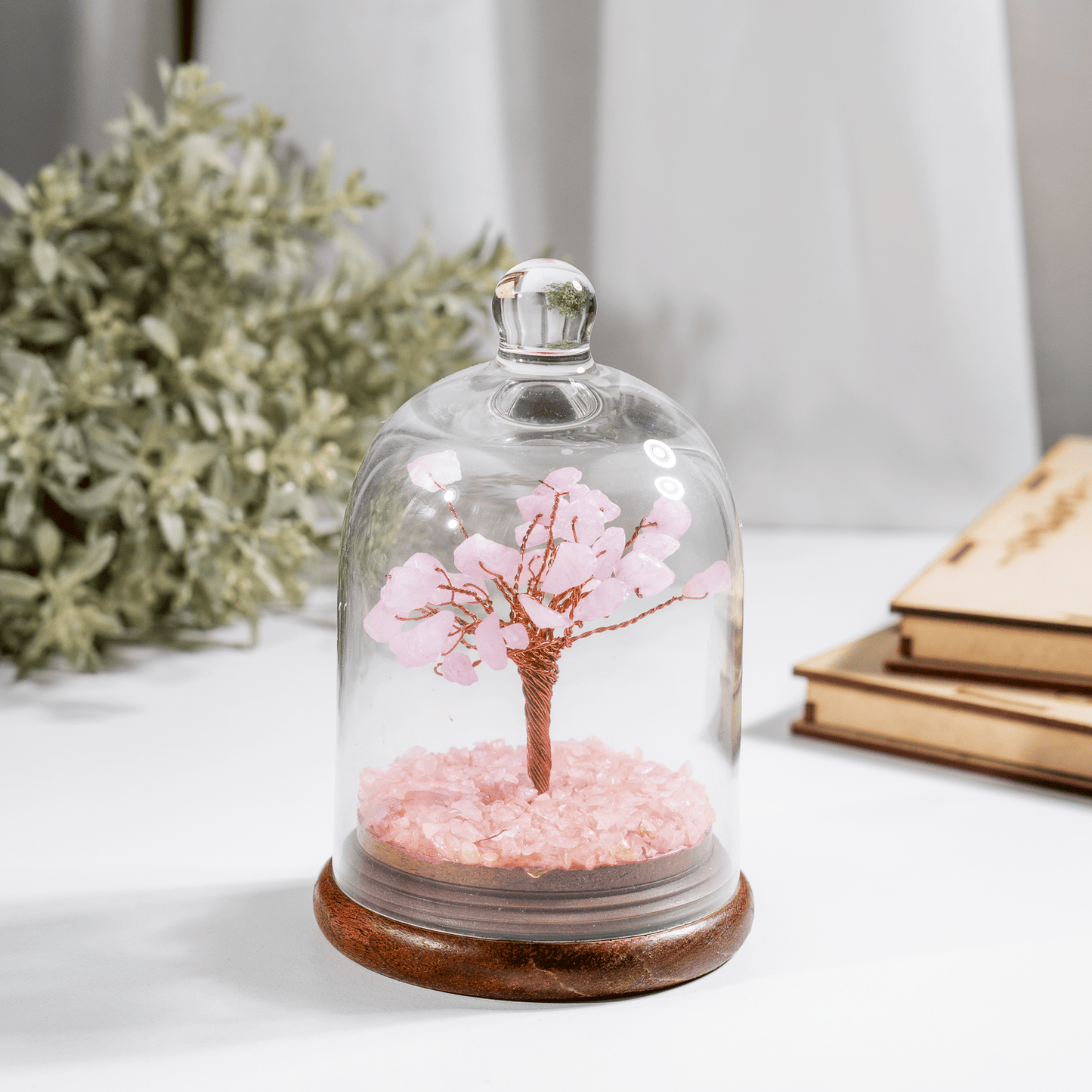 Rose Quartz Dome Tree | Natural Crystal Decor | Feng Shui Tree | Healing Gemstone Bonsai | Home, Office Decor