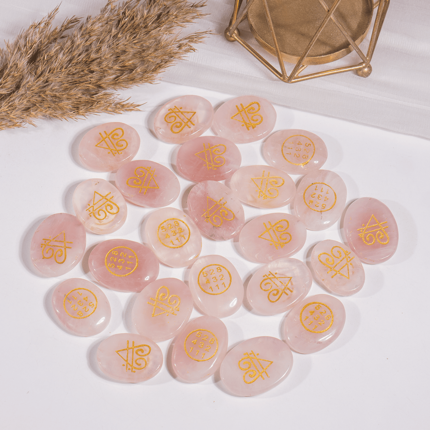 Rose Quartz Zibu Engraved Stones