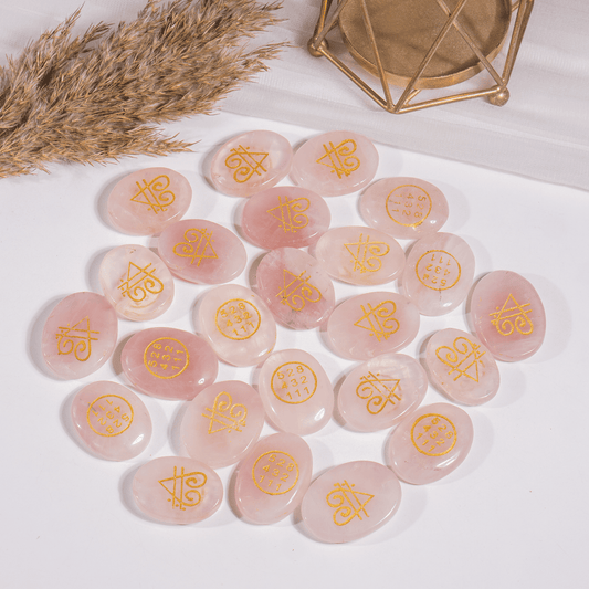 Rose Quartz Zibu Engraved Stones