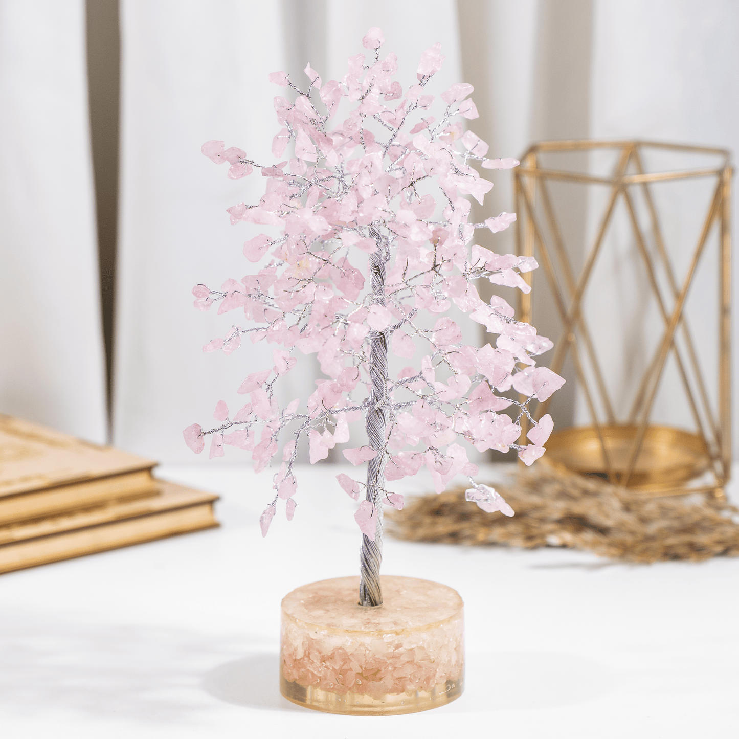 Rose Quartz Orgone Based  Crystal Tree With 300 Natural Crystal Chips