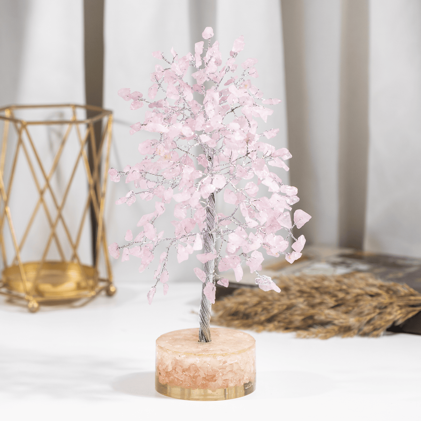 Rose Quartz Orgone Based  Crystal Tree With 300 Natural Crystal Chips