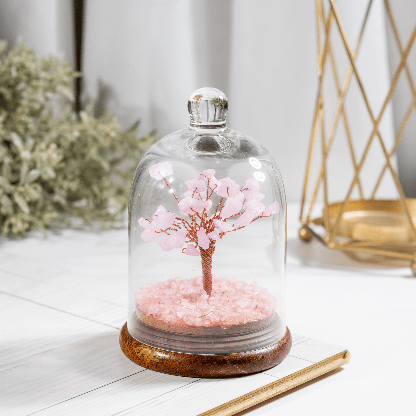 Rose Quartz Dome Tree | Natural Crystal Decor | Feng Shui Tree | Healing Gemstone Bonsai | Home, Office Decor