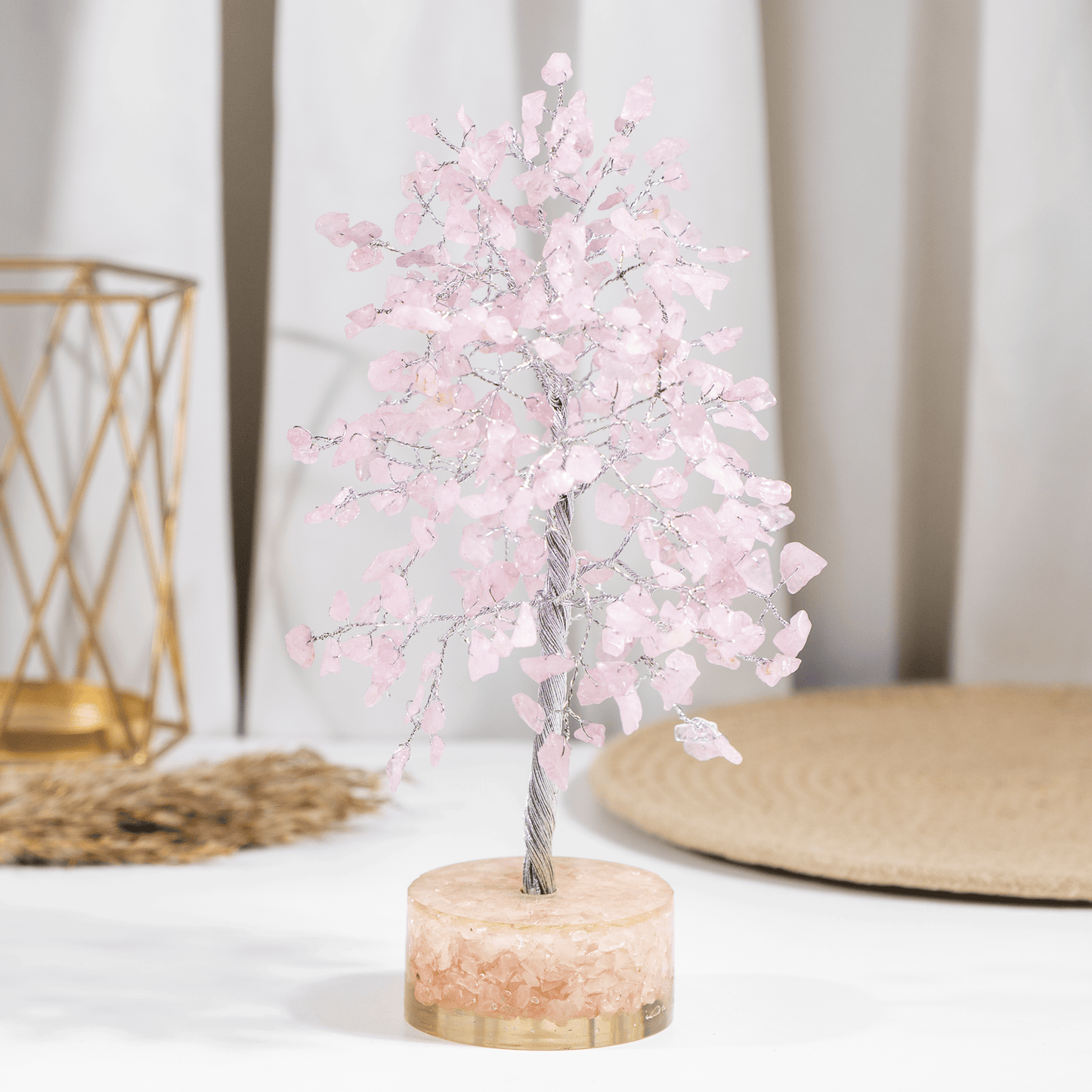 Rose Quartz Orgone Based  Crystal Tree With 300 Natural Crystal Chips