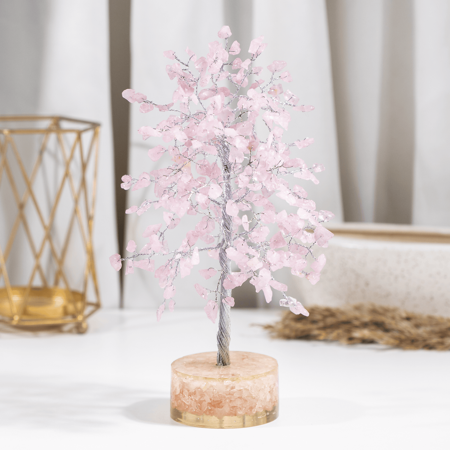 Rose Quartz Orgone Based  Crystal Tree With 300 Natural Crystal Chips