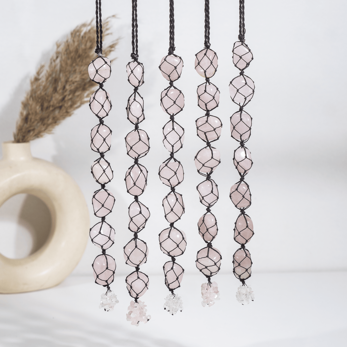 Rose Quartz Tumbled Stone Car Hanger