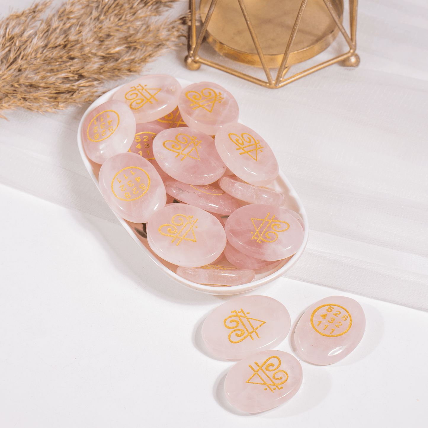 Rose Quartz Zibu Engraved Stones