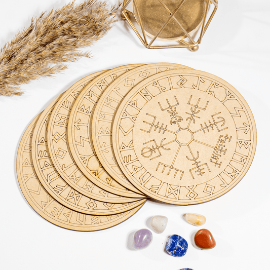 6" Wooden Norse Runes Crystal Grid Plate