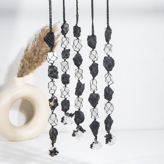 Selenite With Black Tourmaline Plain Tassel HAnger