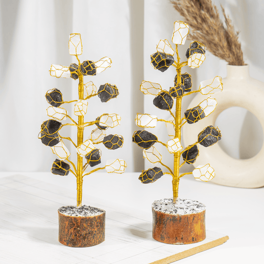 Gemstone Tree | Selenite & Black Tourmaline | Feng Shui Decor | Crystal Healing Tree | Protection & Positive Energy | Home & Office Decor
