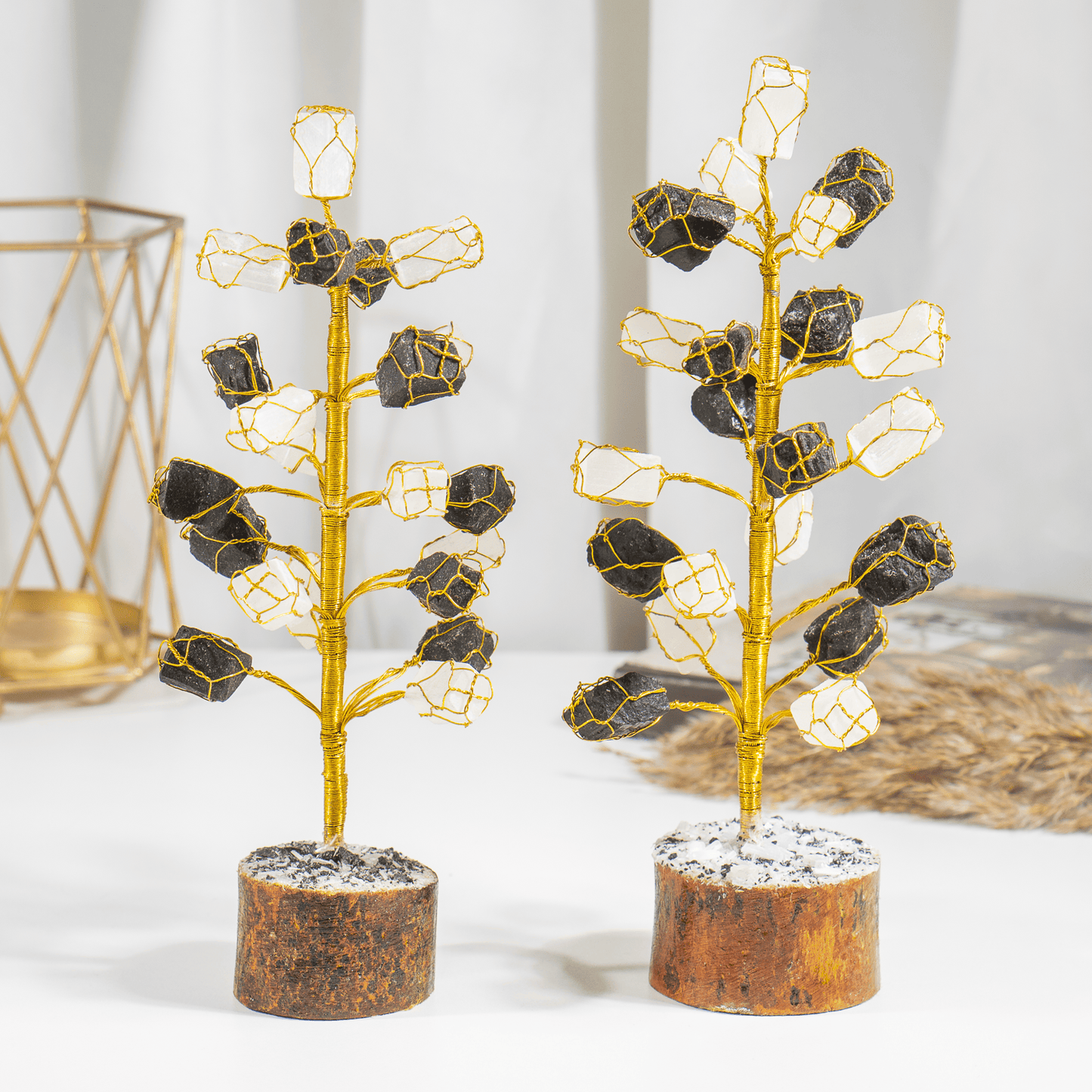 Gemstone Tree | Selenite & Black Tourmaline | Feng Shui Decor | Crystal Healing Tree | Protection & Positive Energy | Home & Office Decor